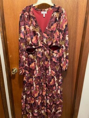 Lia Sophia Floral Cutout Maxi Dress in Burgundy, Pink, Olive